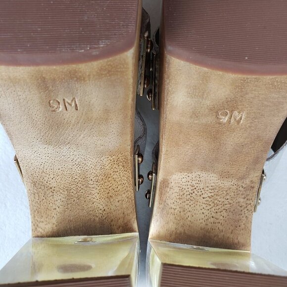 Trina Turk Palm Springs Lucite Heel Womens 9 Silver Wooden Slip On Platform Shoe - Picture 12 of 13